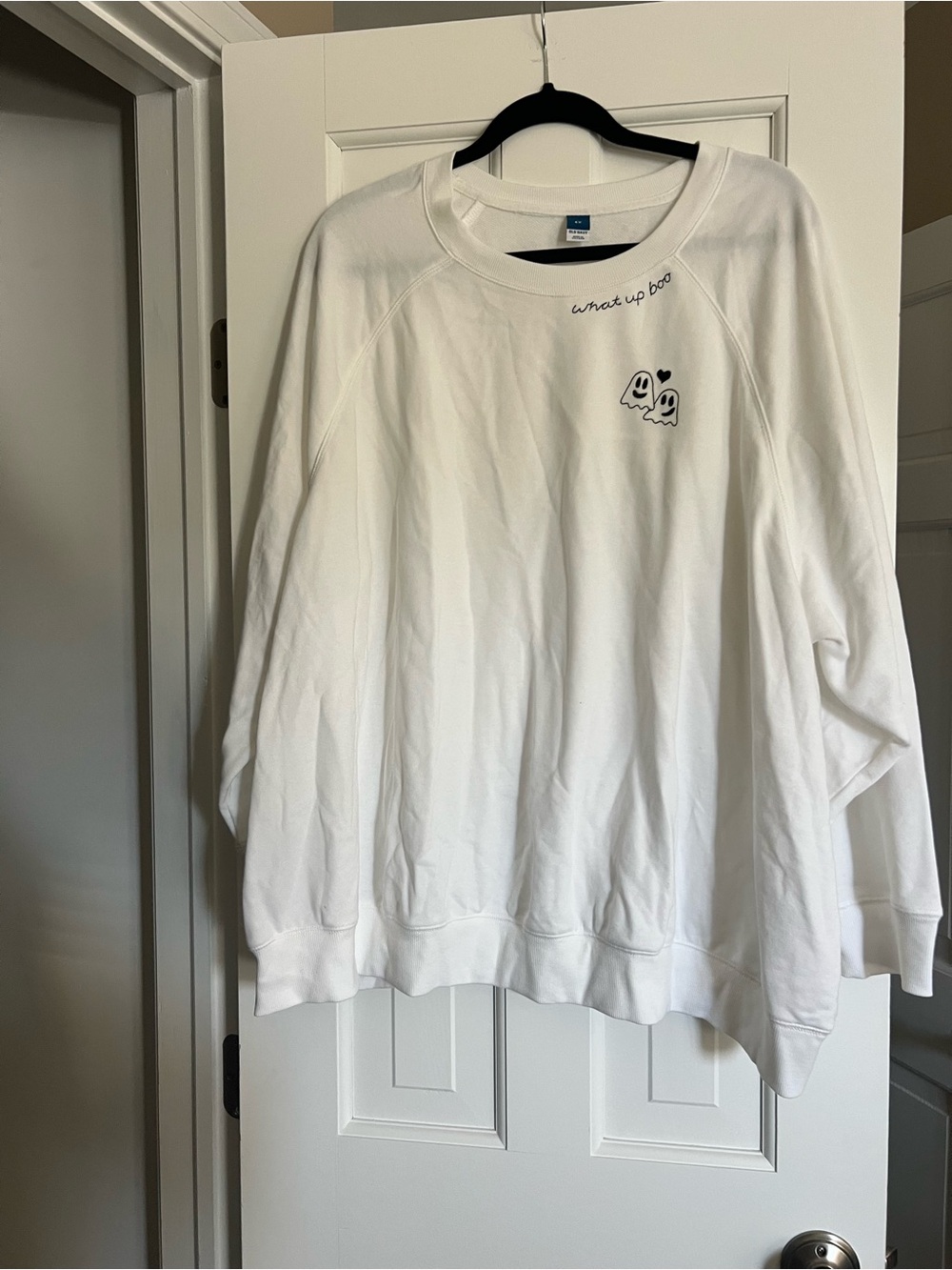 Old Navy White Crewneck Sweatshirt with Ghost Graphic